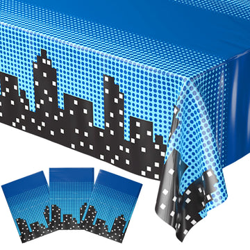 Blue Orchards Superhero Cityscape Table Covers (Pack of 3) 108x54 XL - Superhero Table Cloth for Parties, Birthday Party Supplie