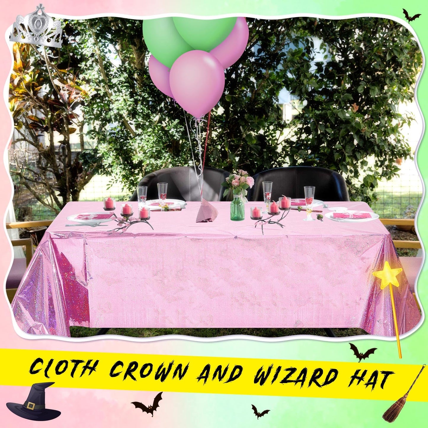 LOYIM 4 Pcs Holographic Tablecloth for Party Pink and Green 54  x 108  Iridescent Metallic Plastic Glitter Laser Table Covers Wi