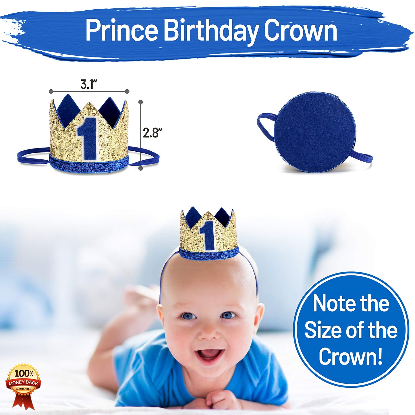 Baby Boy 1st Birthday Decorations With Birthday Crown - First Birthday Boy Decorations - Cake Smash Party Supplies - Happy Birth