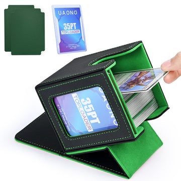Uaono Card Deck Box With Mtg Commander Display, Deck Case Holds 100+ Double-Sleeved Cards, Trading Card Storage Box Fits Tcg/Ptcg/Sports Card With 2 Dividers, 1 Toploader (Black, Dark Green)