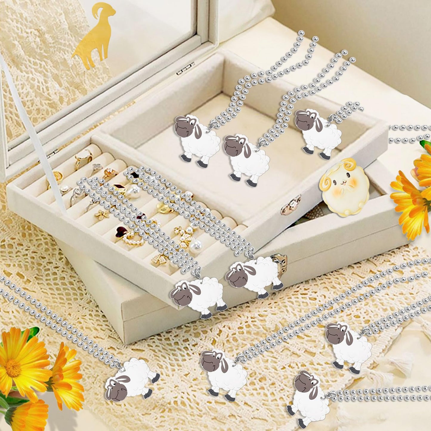 KeeStar 24 Pack Sheep Necklace Party Favors for Farm Animal Baby Shower, Barnyard Themed Party, Birthday, School Carnival Reward
