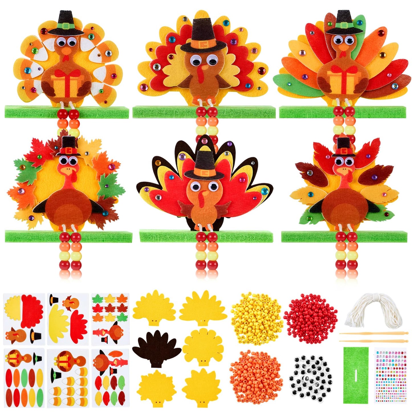 APUDWN 24 Sets Thanksgiving Turkey Craft Kits, DIY Thanksgiving Crafts, Felt Turkey Ornaments Decorations Art Sets Foam Stickers