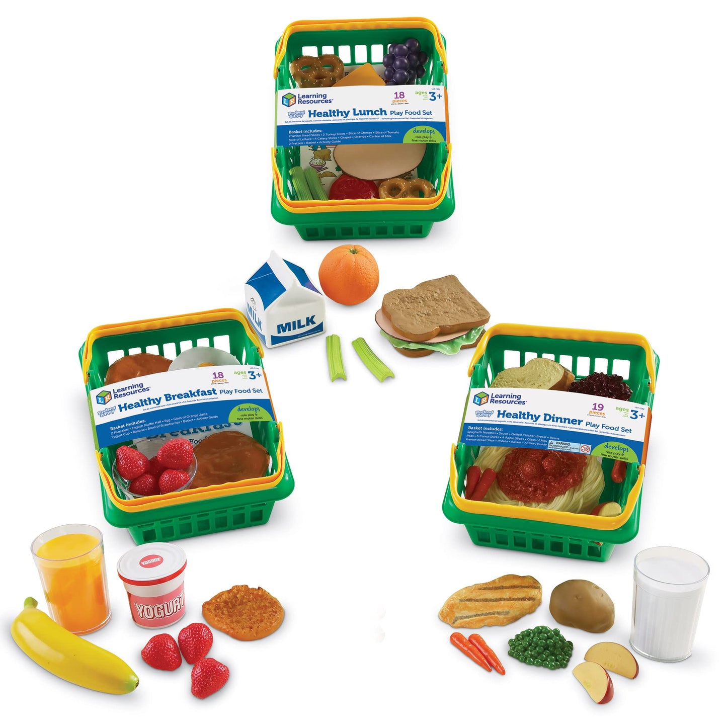 Learning Resources Pretend & Play Healthy Foods Set, 3 Baskets Of Plastic Play Food, Ages 3+