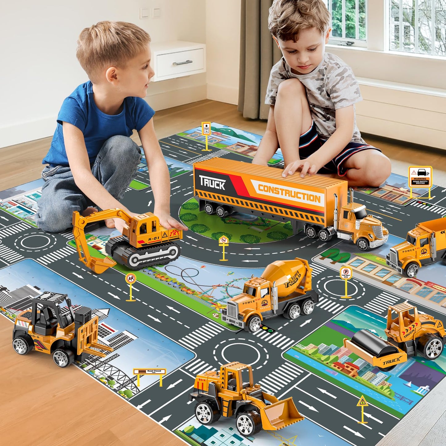 Niplooow Construction Toys For 3 4 5 6 Years Old Boys Girls Kids, Die Cast Metal Truck Toys W/Play Mat, Sand Toys Trucks Excavat