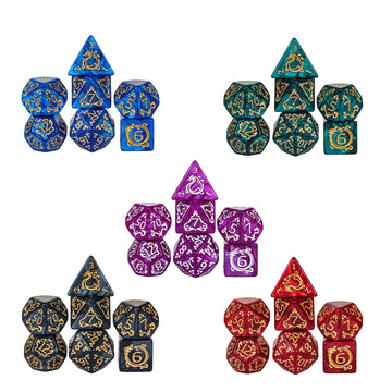 Poludie 5 Sets/35Pcs Dnd Dice Set Dragon Pattern Polyhedral Die With Leather Bag D&D Dice Set For Dungeons And Dragons Rpg Table