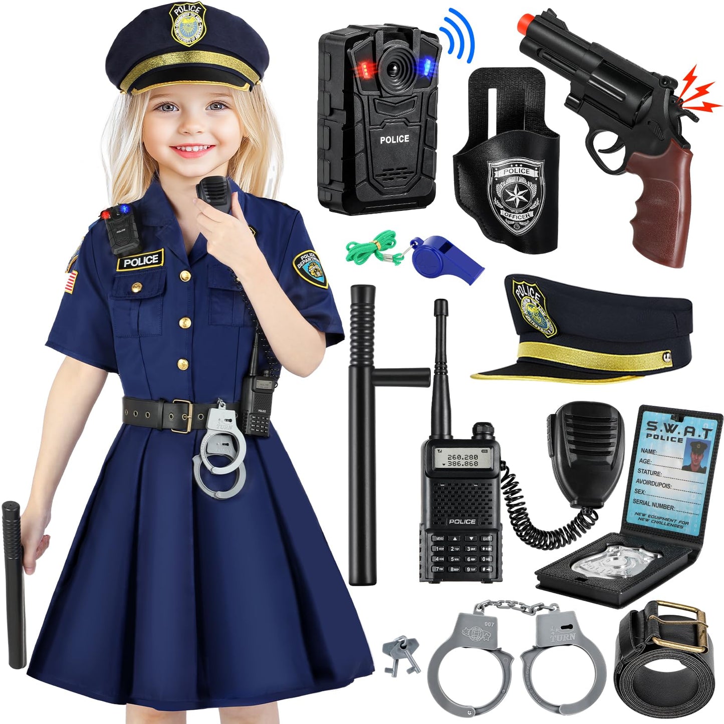 Loscola Police Costume For Girls Kids, Police Officer Costume For Girls, Halloween Costume Girls For 3-12, Cop Police Uniform