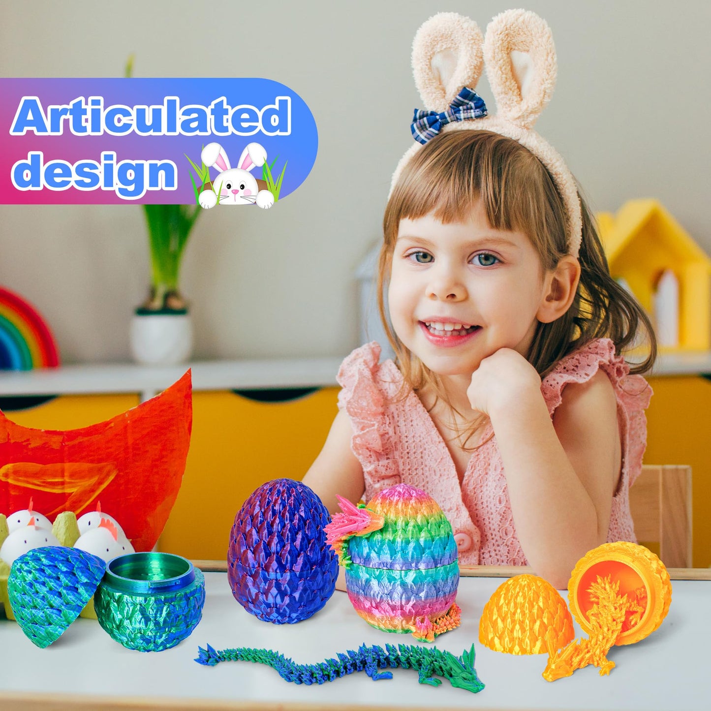 4 Pcs Dragon Egg, 3D Printed Dragon Eggs With Dragon Inside Surprise Mystery Easter Egg Fidget Toy, Articulated Crystal Toys For