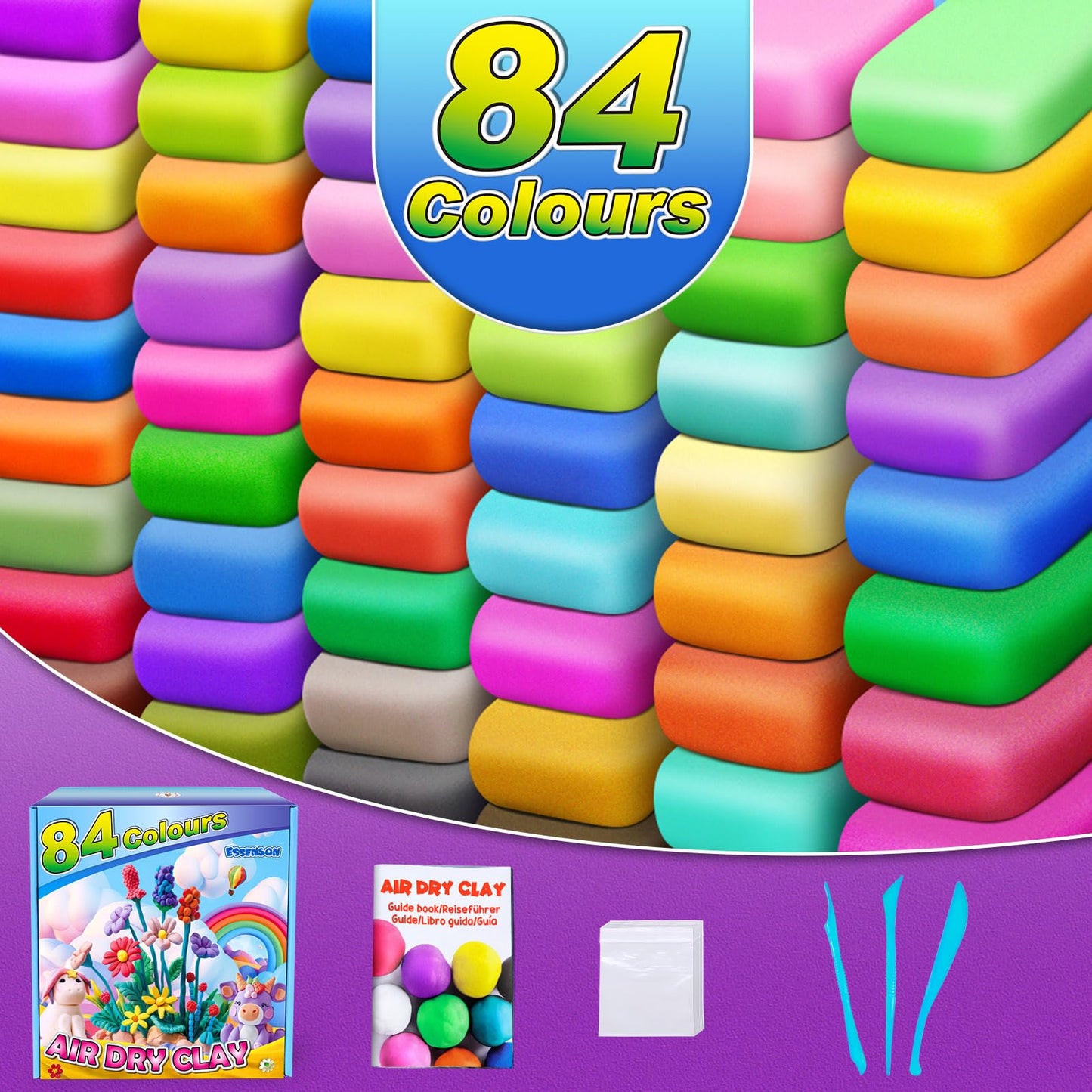 Magic Clay - Air Dry Clay 84 Colors, Modeling Clay for Kids with Tools, Soft & Ultra Light, Toys Gifts for Age 3 4 5 6 7 8+ Year