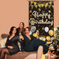 GYA 3x6ft Black Gold Birthday Door Banner Glitter Sequin Happy Birthday Background Cake Balloons Gifts Backdrops Girl Boy Men Wo