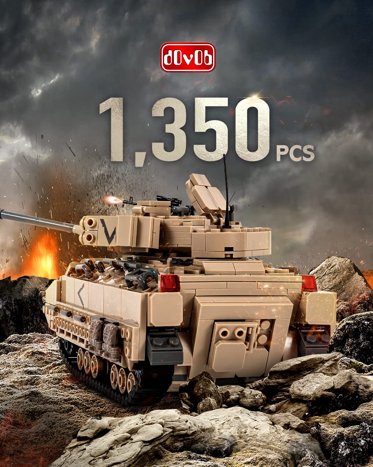 dOvOb Military M2 Bradley Tank Building Set - 1350 PCS Plastic Model Toy for Adults & Kids - Large Assorted Colors