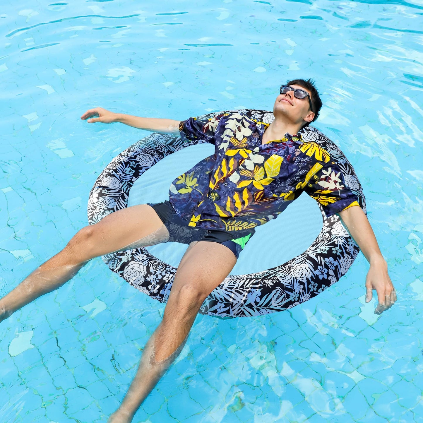 Inflatable Pool Float  Pool Lounger Chair for mature-themeds  Fabric Covered mature-themed Pool Floats for Lake Beach Floaties(Blue & White)
