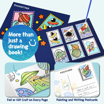 Paint With Water Coloring Books For Kids, 3Pcs Watercolor Paint Books Sets, 32 Astronaut Pages Total, Arts And Crafts For Kids Ages 4-6-8-12 With 3 Paint Brushes And 3 Coloring Activity Books