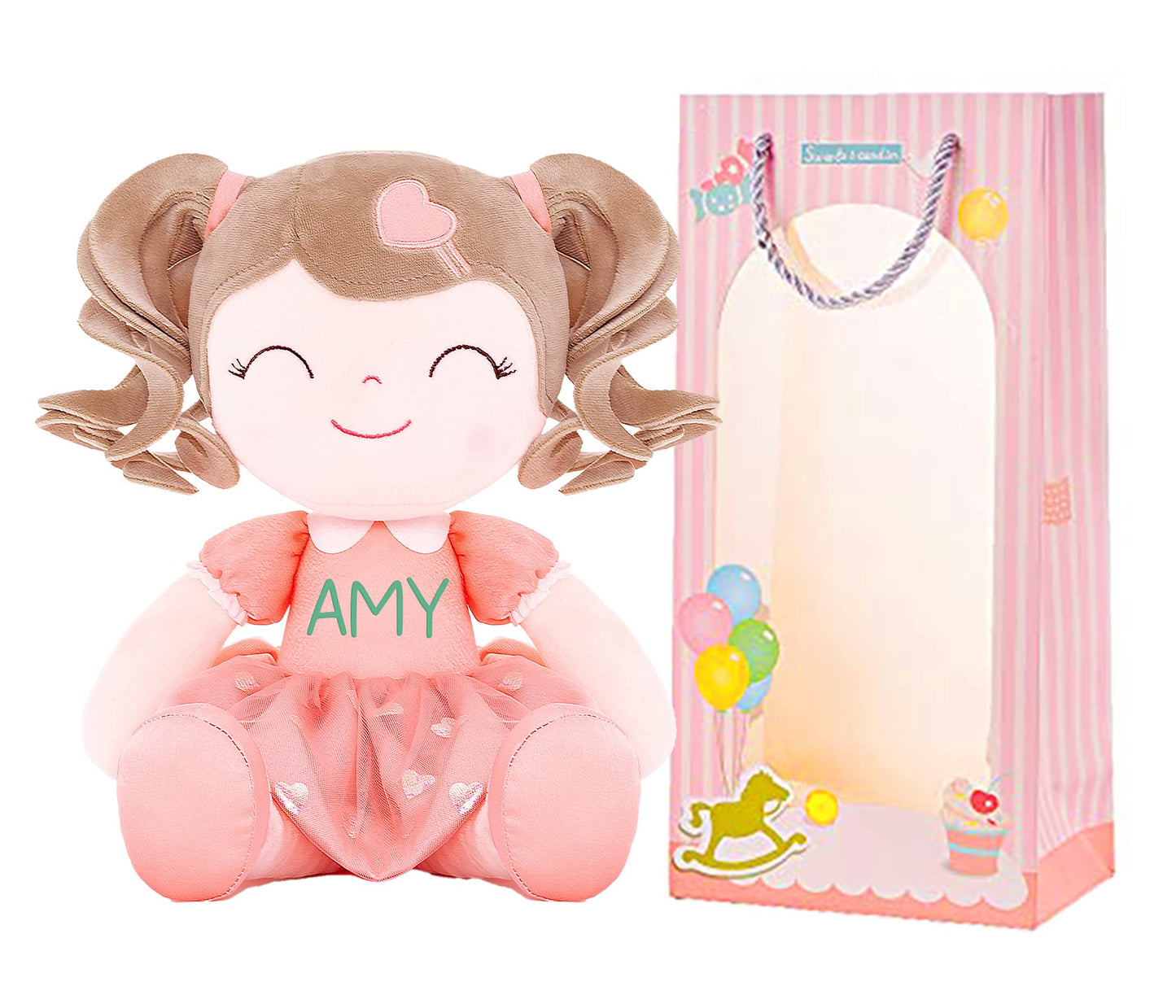 Gloveleya Personalized Curly Doll With Your Name - Cute Custom Orange Soft Plush Doll For Girls Plush Doll Customized Gifts