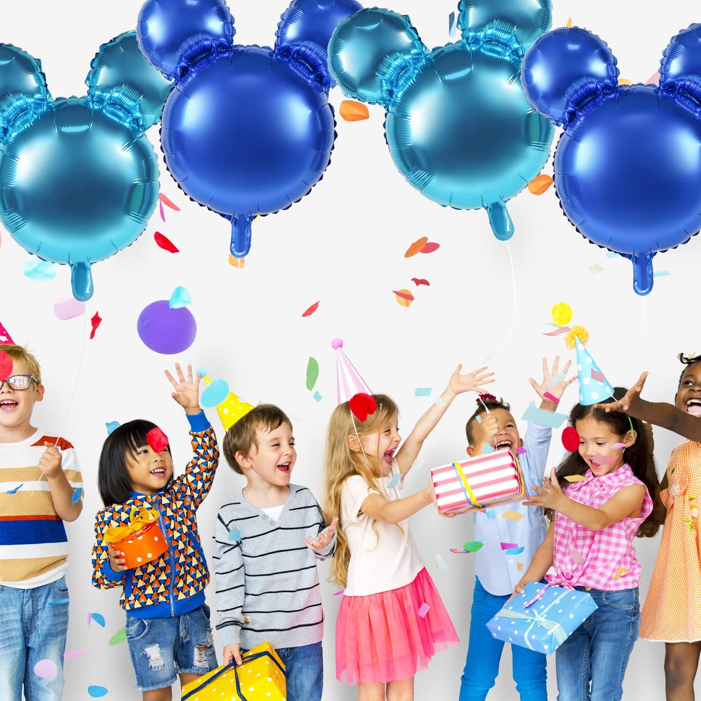 Mikimiqi 4 Pcs Mouse Head Foil Balloons, 24'' Mouse Mylar Balloon For Birthday Party Decorations Jumbo Mouse Head Aluminum Foil Balloons Party Favors Supplies (Blue)