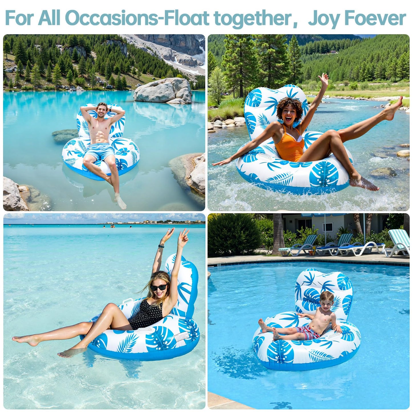 [2025 New Model] Pool Floats - Inflatable Pool Floats with Cup Holders Unibody Pool Lounger Float with Handle Ideal Pool Toys for Pools Beach Lakes  Rivers Water Party 2025 Beach Vacation Essentials