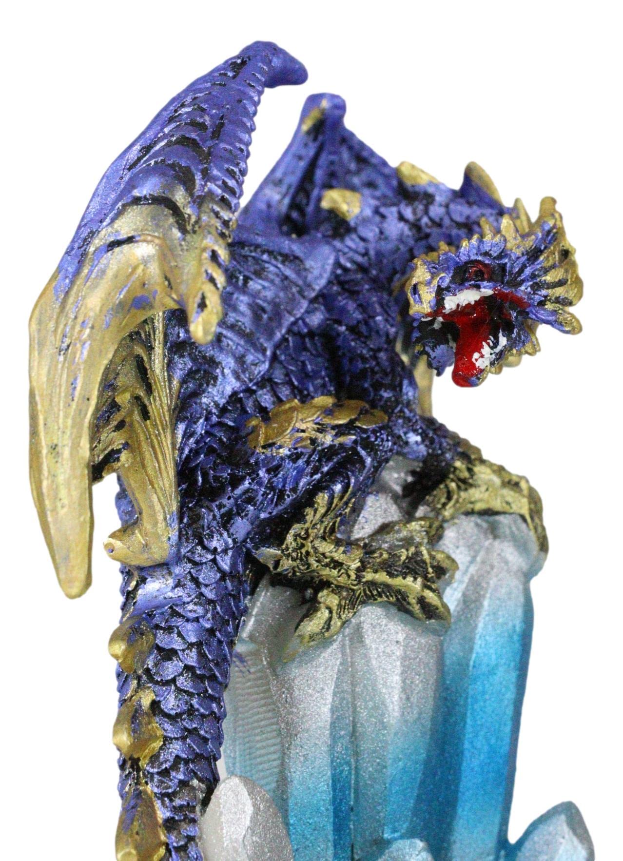 Ebros 6.25' Tall Purple And Gold Cosmic Galaxy Dragon On Blue Crystal Stalactite Rock Statue With Led Night Light Feature As Dungeons And Dragons Fantasy Decor Accent Figurine