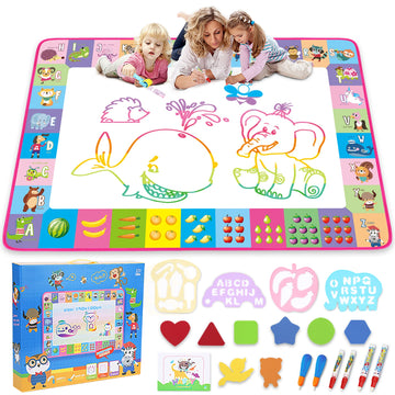 Water Doodle Mat - Kids Painting Writing Doodle Toy Board - Color Doodle Drawing Mat Bring Magic Pens Educational Toys For Age 3 4 5 6 7 8 9 10 11 12 Year Old Girls Boys Age Toddler Gift (Pink)