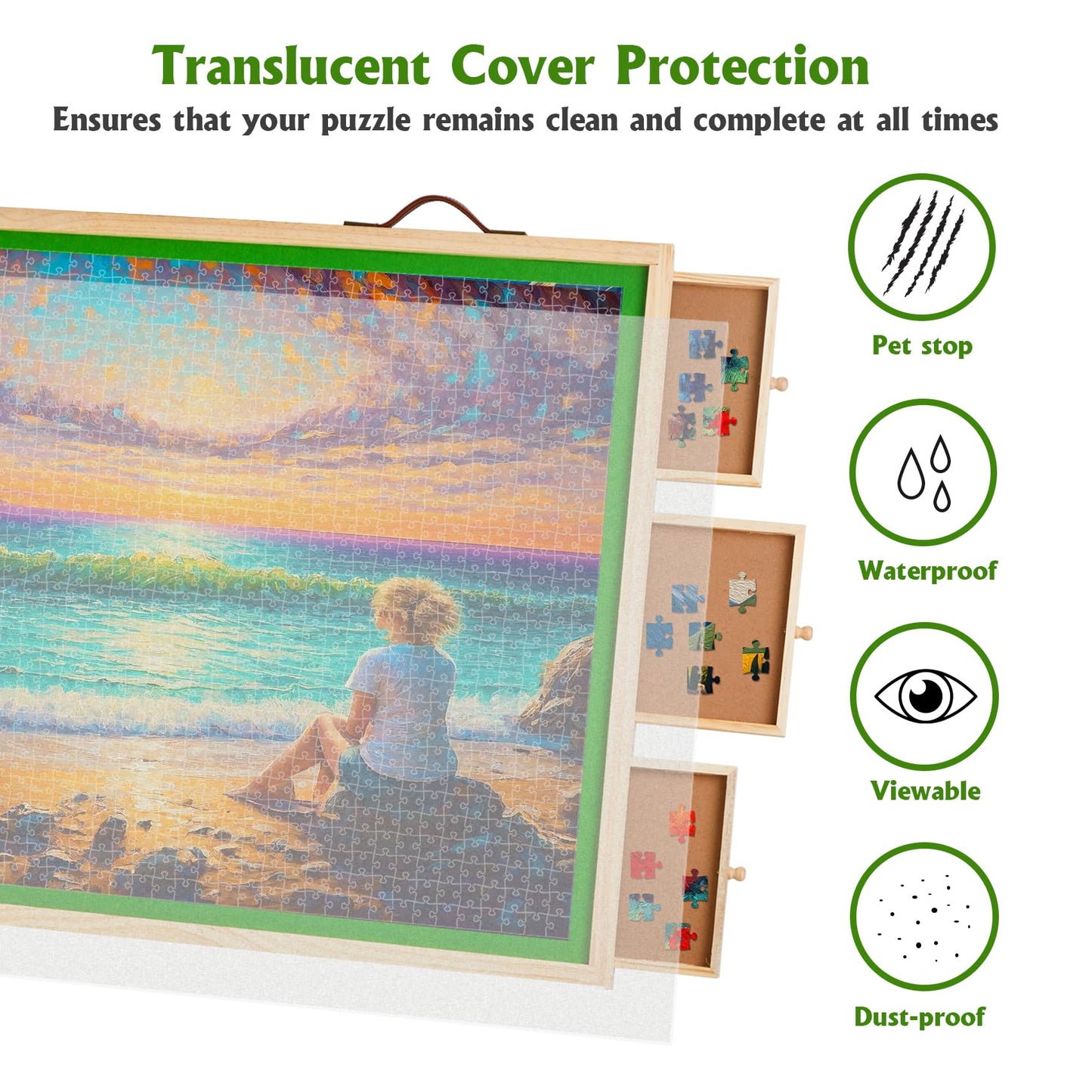 2500Pcs Wooden Rotating Puzzle Board With 6 Drawers, Light And Portable Jigsaw Puzzle Board With Cover, Adjustable Puzzle Table
