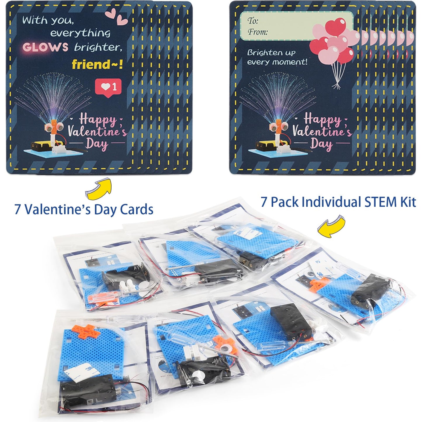 7 Pack Stem Kit Valentines Day Crafts Gifts For Kids School Classroom Bulk, Science Activities Class Valentine Gift From Teacher