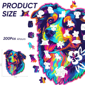 Australian Shepherd Dogs Wooden Puzzle Stained Colorful (9.7 * 11.2In-200Pcs) Art Painting Wooden Puzzle For Kids Adults, Birthd
