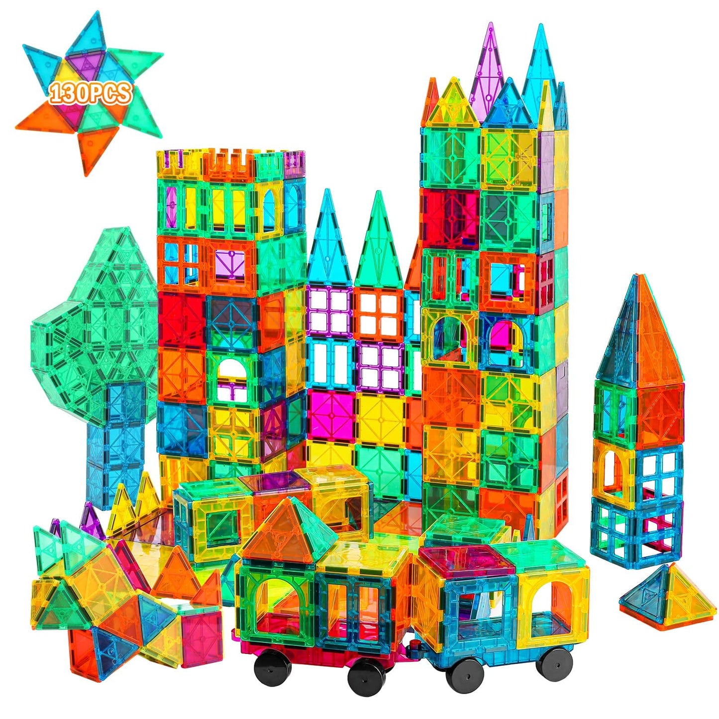 Bmag 130PCS Magnetic Tiles Building Blocks, 3D Magnet Blocks Construction Playboards for Kids Toddlers, Educational STEM Prescho