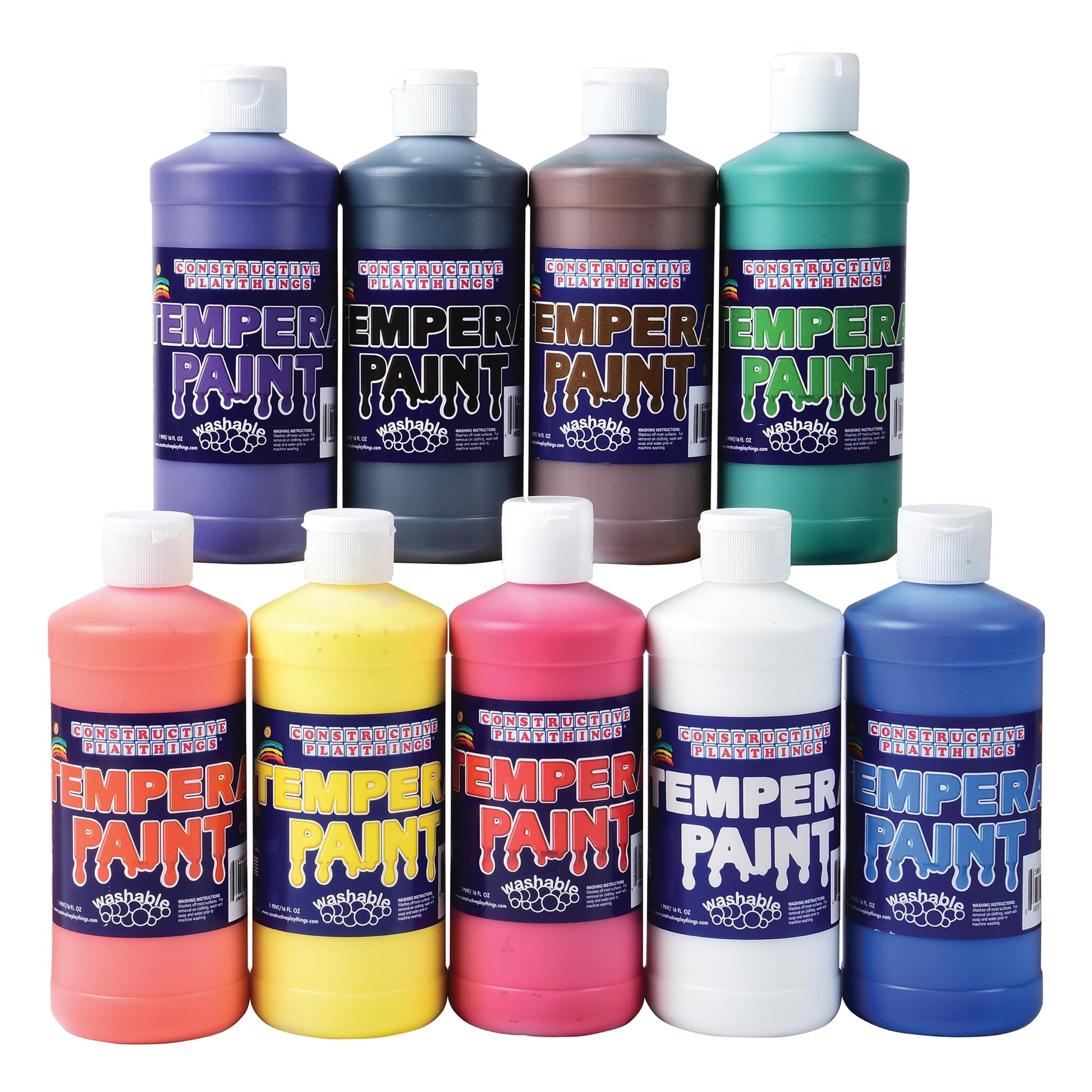 Constructive Playthings Kids 9-Color Tempura Paint Pint Set, Set Of 9 Bright Washable Paint Pints For Classrooms And Diy Crafts, Multicolor
