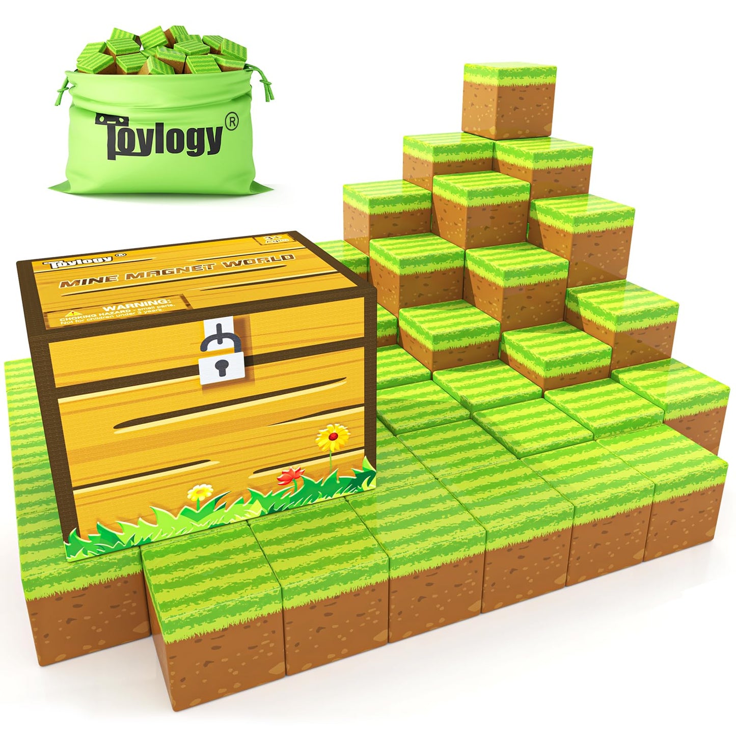 Magnetic Blocks-Build Mine Magnet World Grass Edition, Magnetic Toys For Boys & Girls Age 3-4 4-5 6-8, Stem Montessori Sensory Toys For Toddlers Gifts For 3+ Years Old Girls Boys