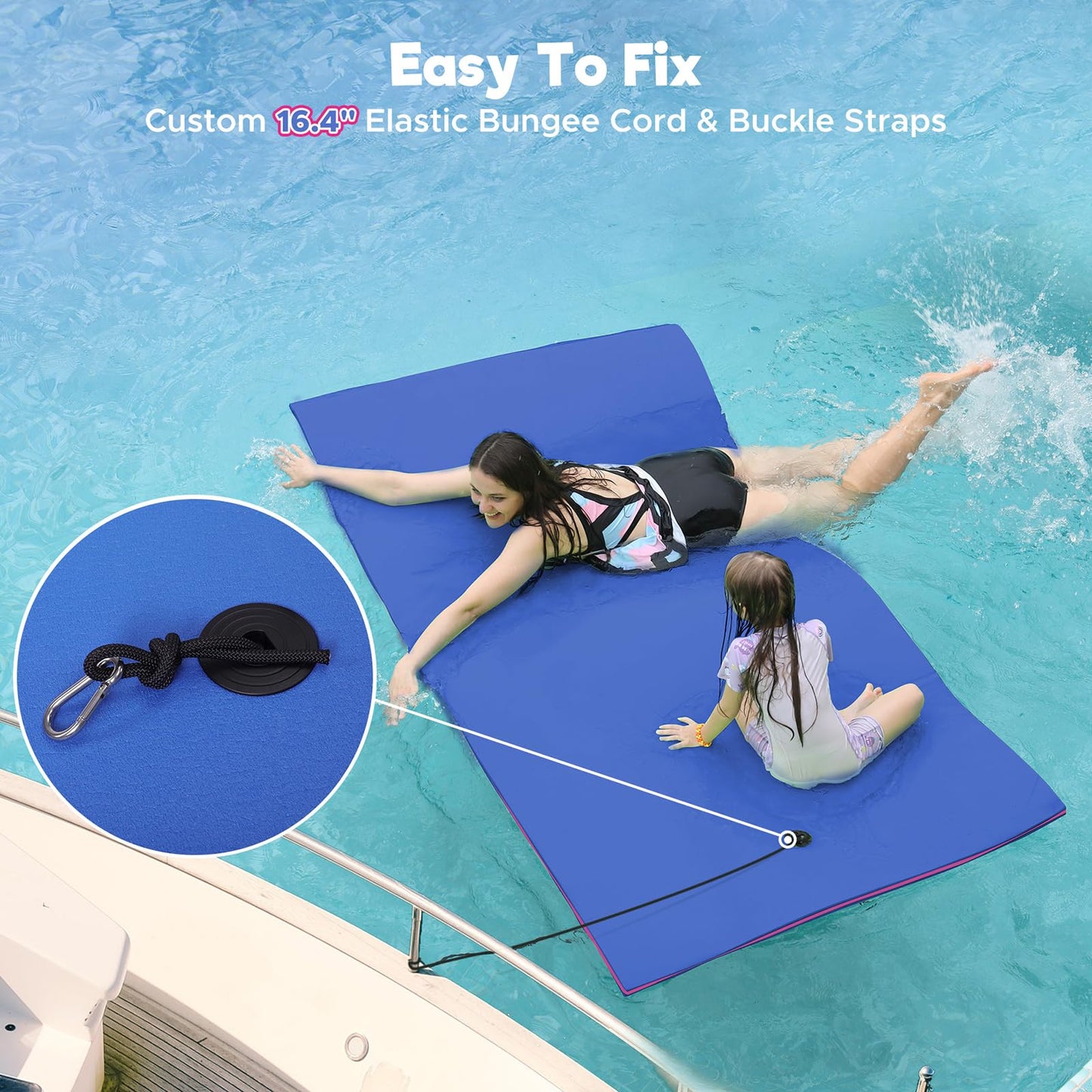 Warmounts Floating Water Mat, 8' X 4' Lily Pad Floating Mat, 3-Layer Tear-Resistant Xpe Foam Water Mat With A 16.4'' Bungee Teth