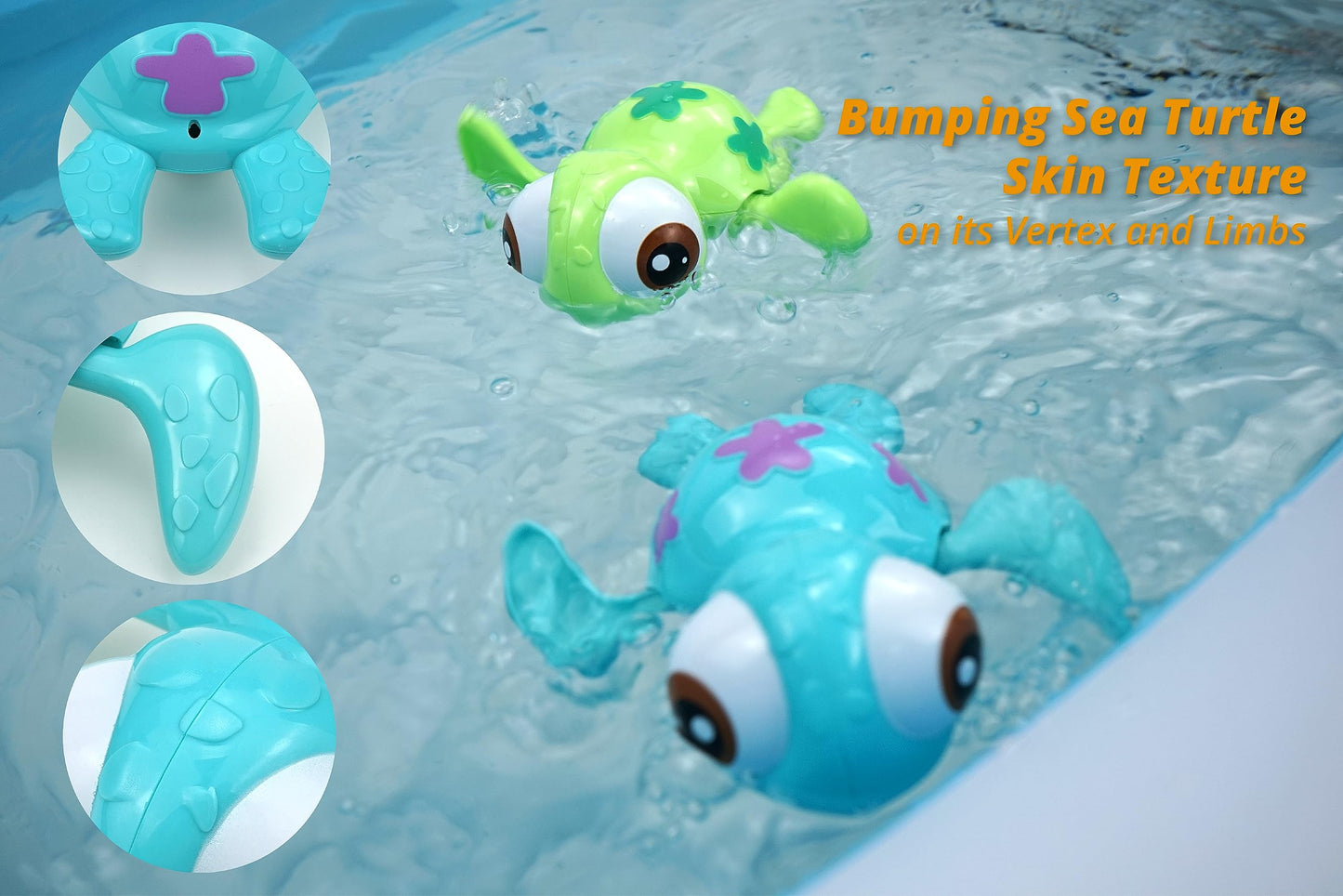 DUCKBOXX XX Wind-up Swimming Sea Turtles Bath Toy, Mold-Free ABS, Multicolor, Small, Model 588, Interactive Montessori Toy for Kids 18M+ (3pcs)