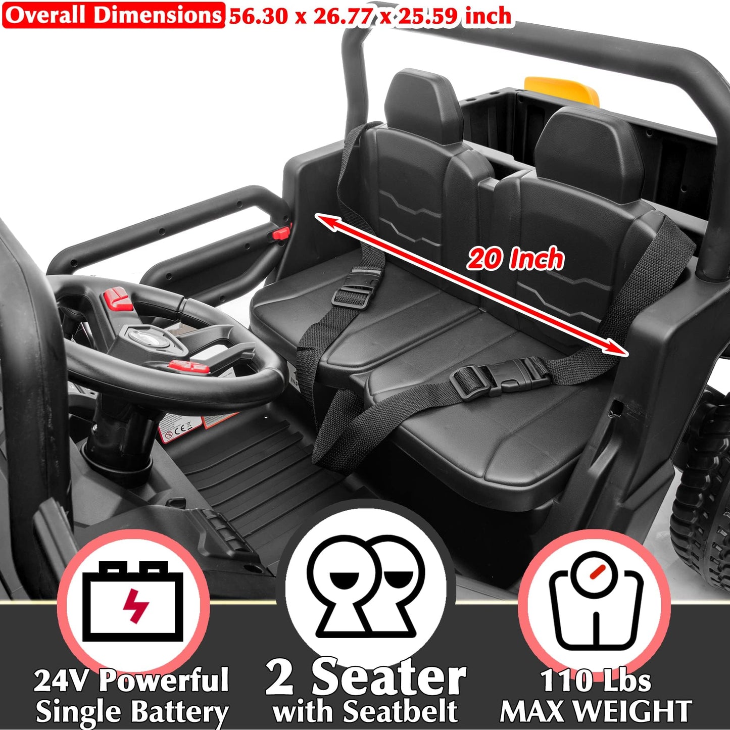 Sopbost 2 Seater 24V Kids Ride On Truck With Electric Dump Bed, 4Wd Battery Powered Ride On Car With Remote Control, Music Play,
