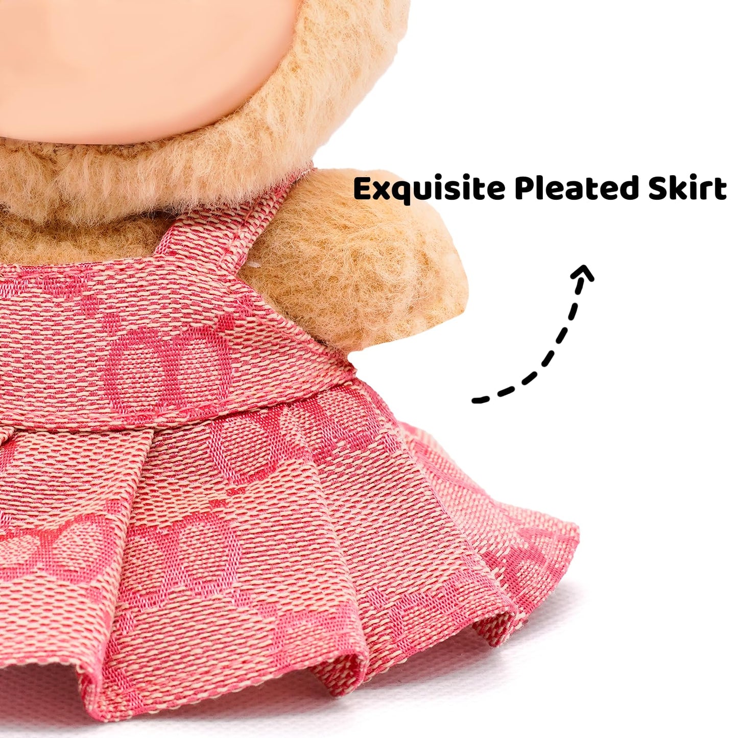 LYBHYQTII Doll Clothes for 17cm Dolls  enhanced Dolls Accessories 2 Piece Set Including Chic Grid Spaghetti-Strap Dress and Bow  High-End Fashion Outfit for Play & Display - Pink