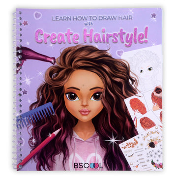 Bscool - Drawing, Coloring & Activity Book. Create Hairstyles With Stickers And Guides. Fashion Design Sketchbook For Kids 5 And