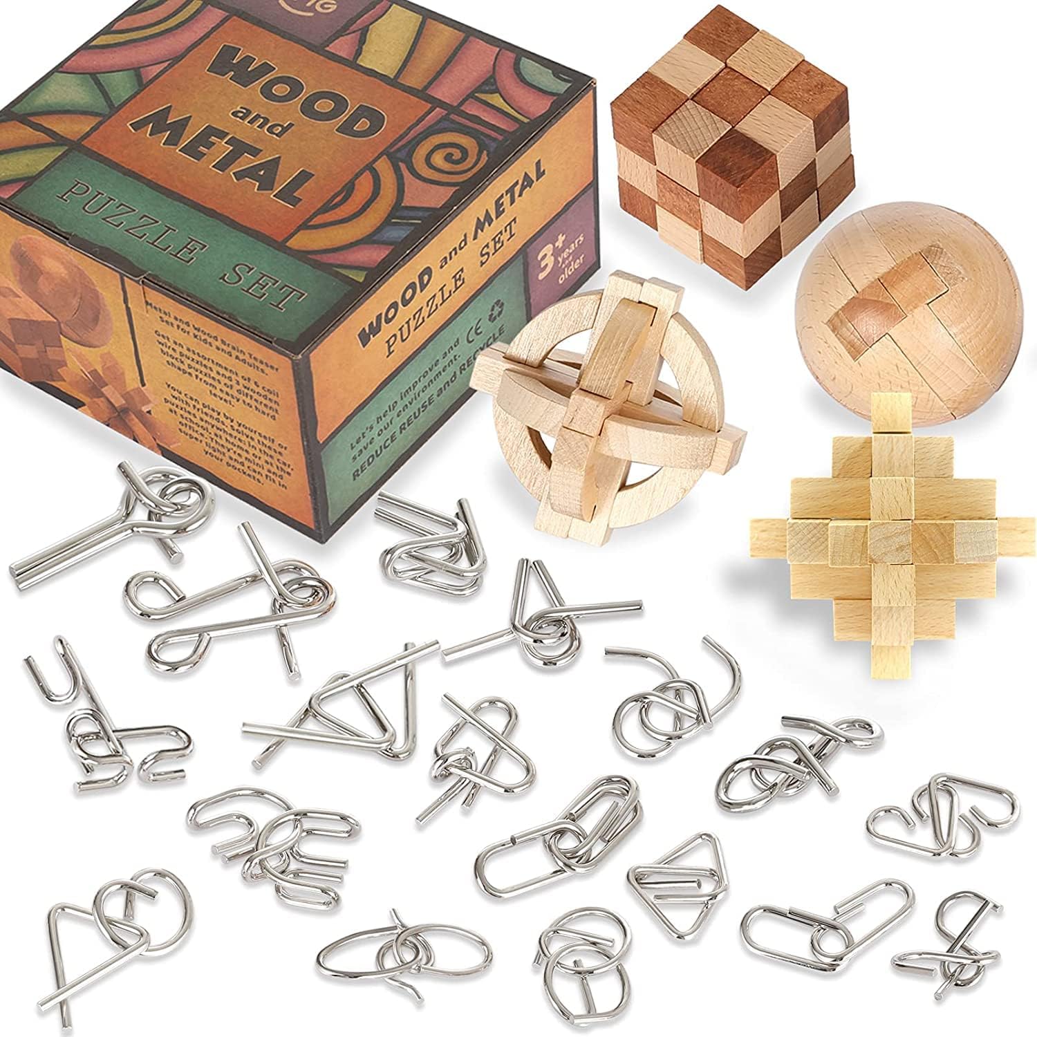Brain Teasers Metal Puzzles For Kids & Adult 22Pack, Mind, Logic And Iq Game Test Toy For Teens, Disentanglement 3D Coil Cast Wire Chain Intelligence Toy For Party & Office, Puzzle Travel Games(Hard)