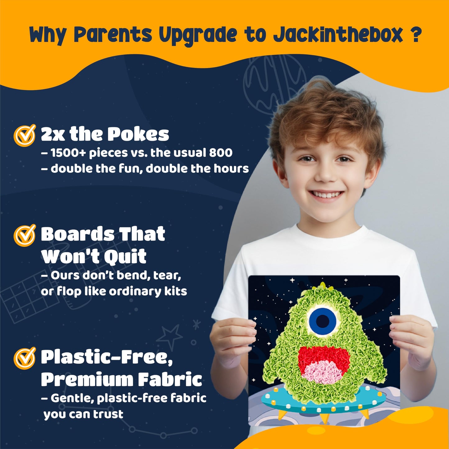 jackinthebox Poke Poke Art for Kids - Space Theme, Mess-Free Fabric Art and Craft, Flower Pressing Kits, Gift for Kids, Toys for