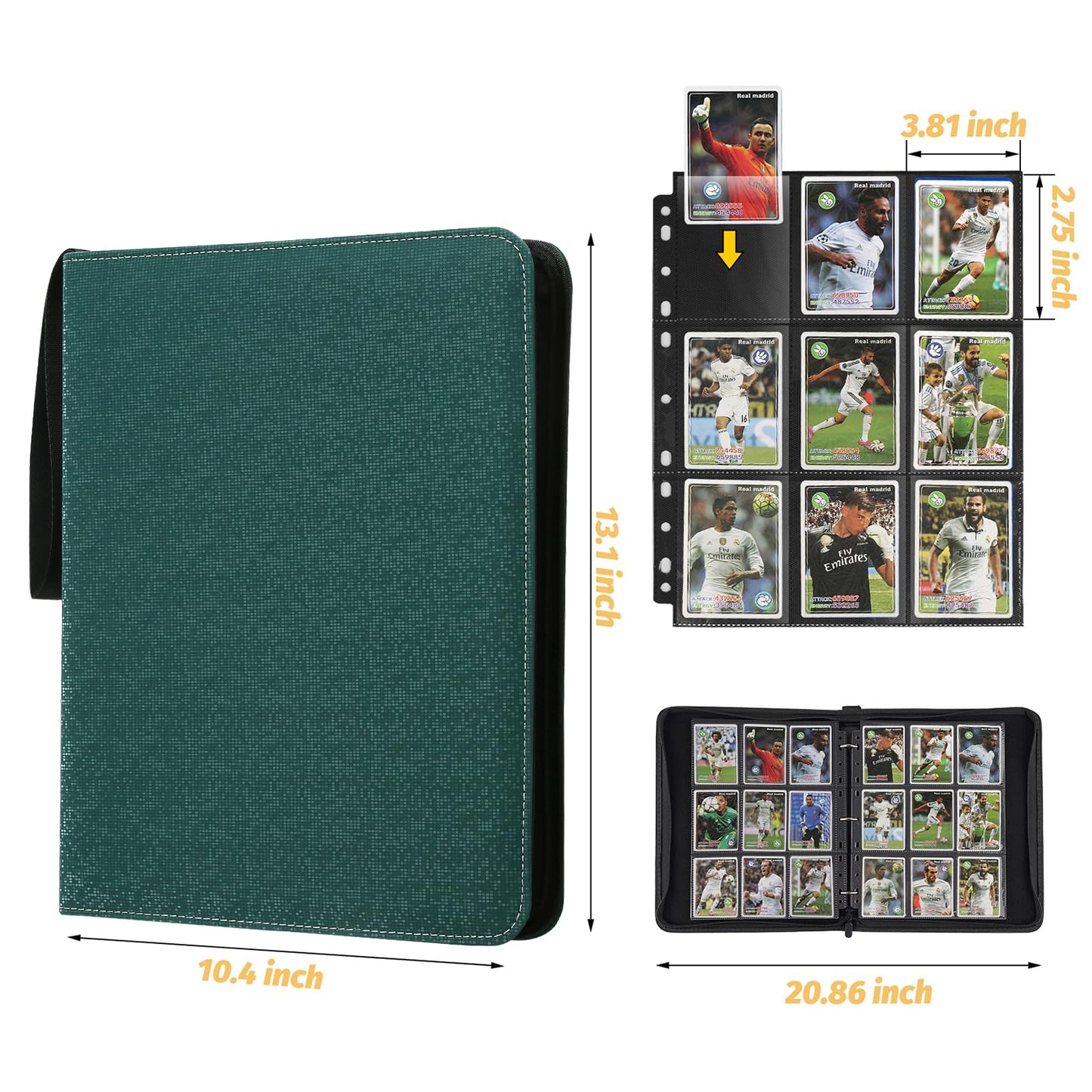GERMUN 9 Pocket Card Binder  enhanced Zip Trading Card Binder  720 Double Sided Pocket PU Card Collection Binder  Collector Card Album  Card Folder for MTG  TCG  Sports Cards  Game Cards (Dark Green2)