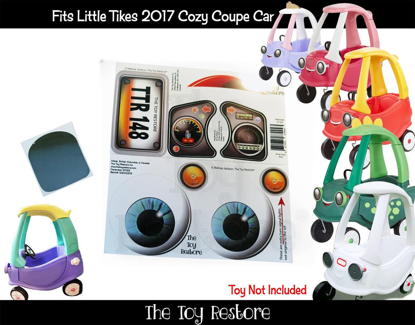 The Toy Restore Replacement Stickers Fits Little Tikes 2017 Cozy Coupe Ride-On Car Blue Eyes Boy