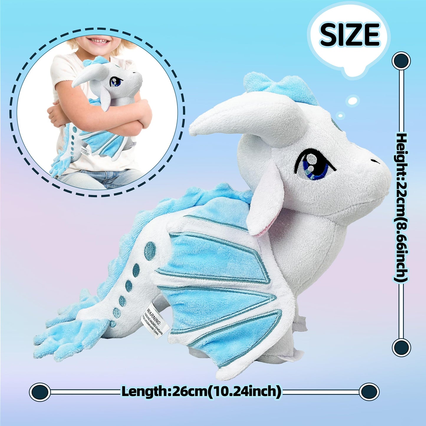 New Dragon Plush Stuffed Animal Plushies Toy Kawaii Dragon Decor Merch Present For Kids Boys Girls For Aged 3+ (White)