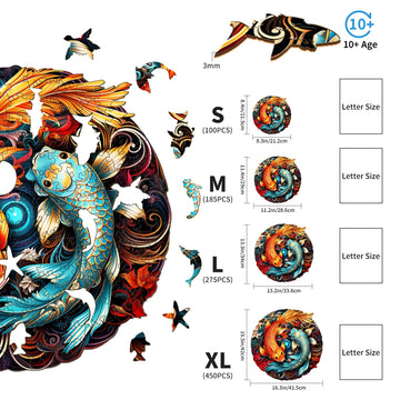 Woodemon Wooden Puzzles For Adults, Yin Yang Fish (L-275Pcs) Wooden Jigsaw Puzzles Kids, 13.3*13.2In Unique Shaped Animal Wood Puzzles Adults, Christmas Puzzles Xmas Birthday Gifts Family Puzzle Games
