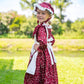 Aoiviss Pioneer Girls Dress Floral Colonial Prairie Costumes For Little Kids With Apron And Bonnet, Dark Red