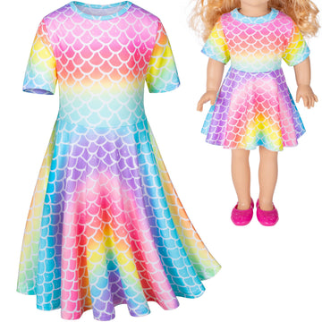Doll And Girl Matching Nightdress Mermaid Dress Nightgowns Costume For Girl And 18'' American Girl Doll Clothes(2-120)