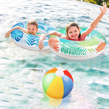 90Shine 7Pcs Luau Pool Floats: Hawaiian Swimming Rings With 13.5' Beach Balls - Inflatable Tubes Floaties Toys For Kids Adults