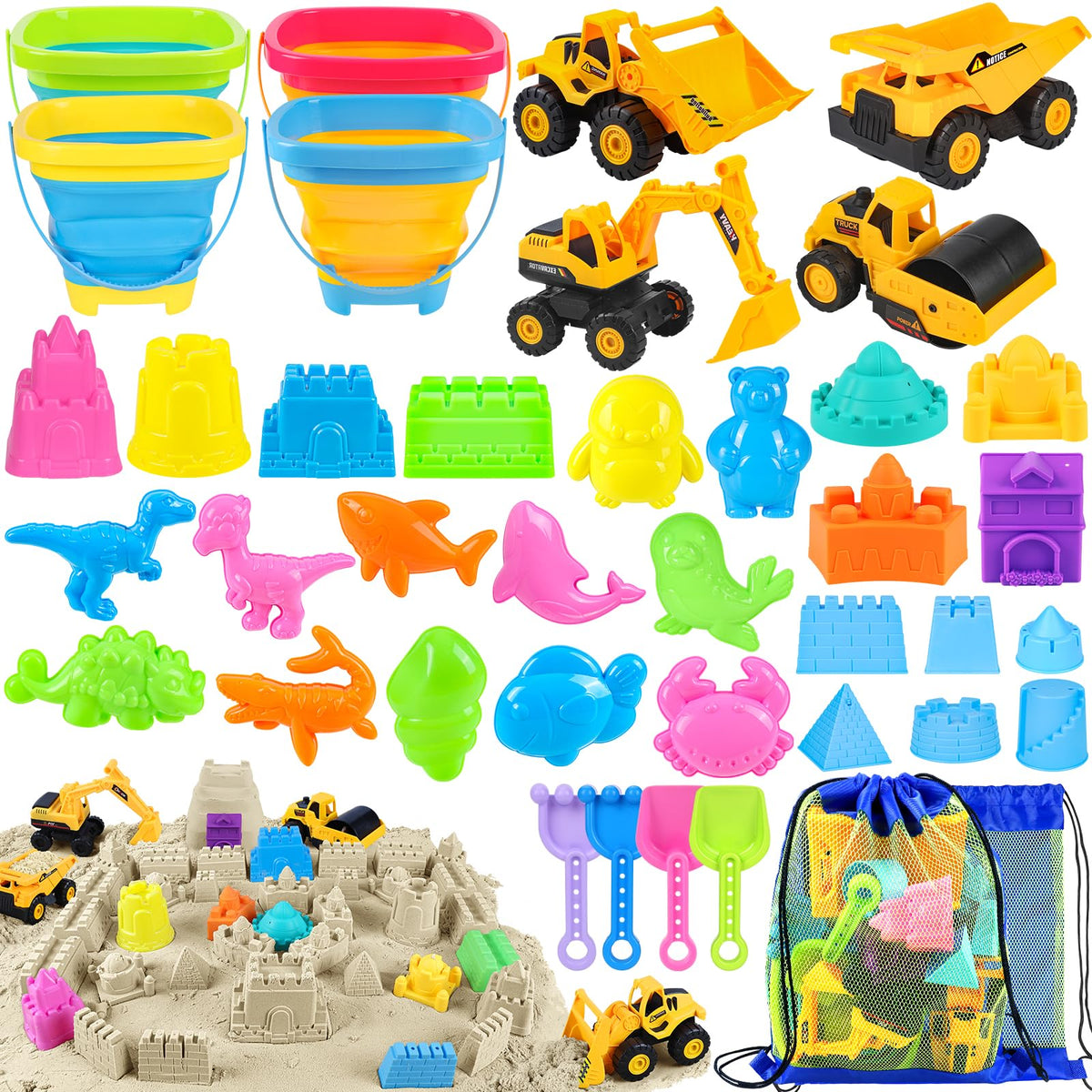 Beach Toy Rv FHOZGECY Beach Toys, 40Pcs Sand Toys with 4 Toy Construction Vehicles ...