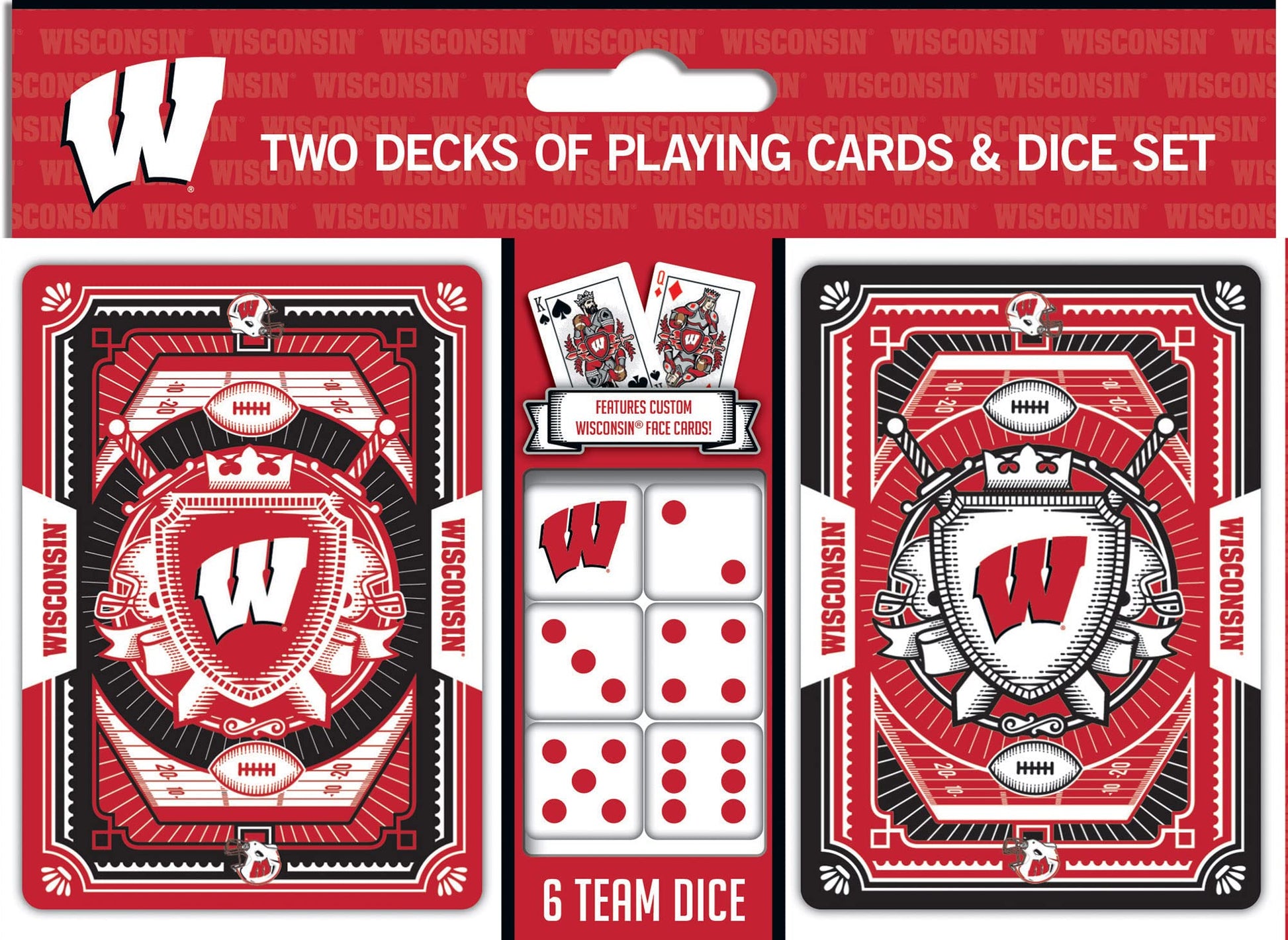Masterpieces Game Day - NCAA Wisconsin Badgers 2-Pack Playing Cards & Dice Pack - Officially Licensed Set for mature-themeds and Family