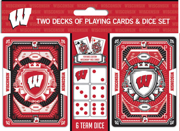 Masterpieces Game Day - NCAA Wisconsin Badgers 2-Pack Playing Cards & Dice Pack - Officially Licensed Set for mature-themeds and Family