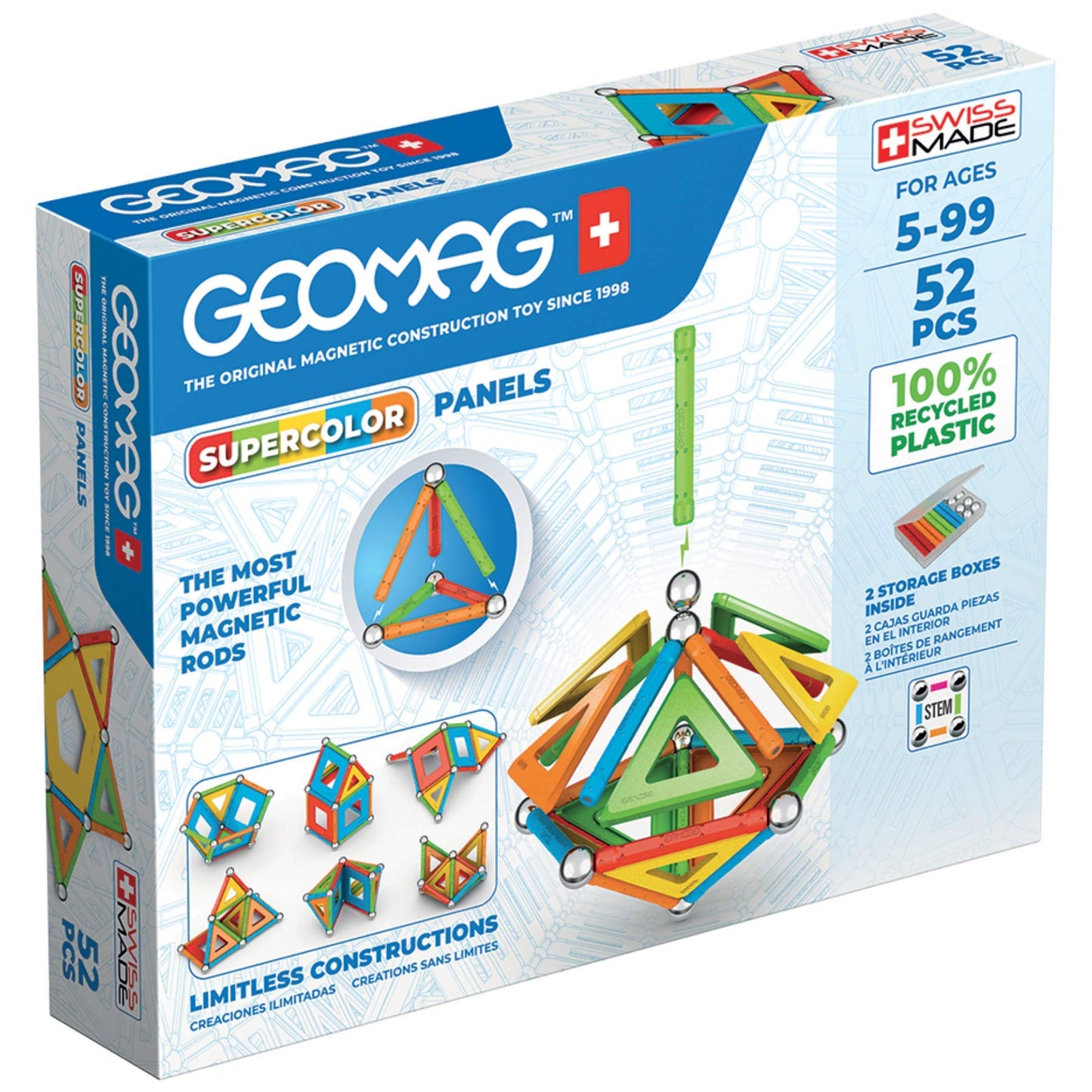 Geomag Magnetic Toys | Magnets for Kids | STEM-endorsed Educational Building Set | 100% Recycled Plastic Supercolor Panels | Sto