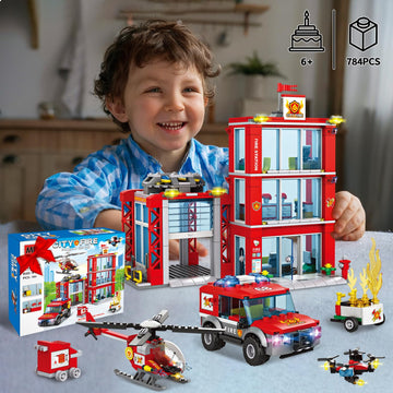 Mkmimo City Fire Station Building Kit, Compatible With Lego Fire Rescue Building Blocks, Includes Fire Station, Fire Truck, Fire