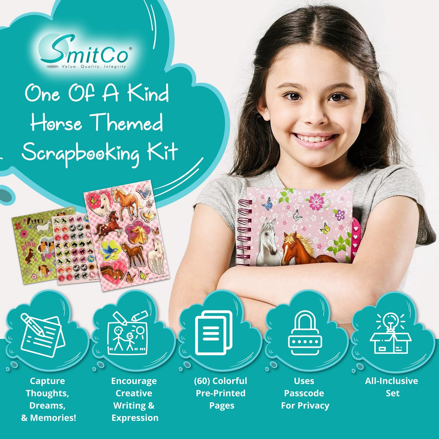 Horse Scrapbook Kit for Girls | Equestrian DIY Scrapbooking Kit for Little Girl and Tween Gifts | 114 Piece Scrapbook and Statio