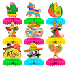 9 Pieces Cinco De Mayo Festival Honeycomb Centerpieces Table Decor, Mexican Fiesta Vibrant Cactus, Piata, Taco And Sombrero Patt