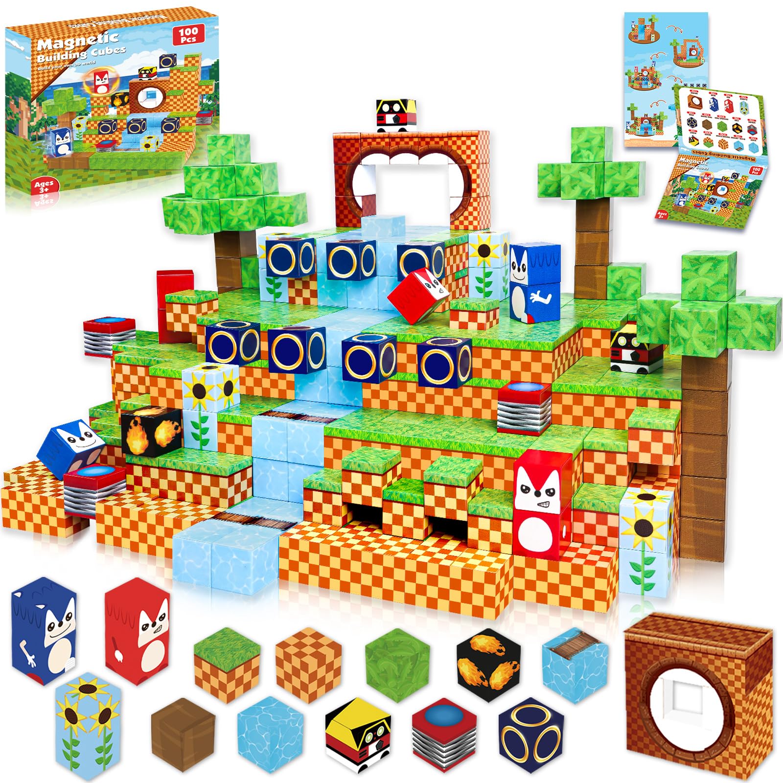 Magnetic Blocks, 100Pcs Magnetic Building Blocks, Stem Building Game Montessori Sensory Toys For Kids Boys Girls Ages 3 4 5 6 7
