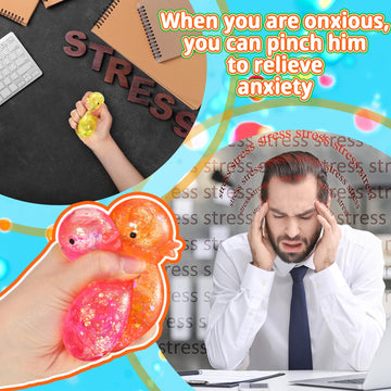 Meooeck 12 Pcs Duck Stress Relief Toys Stress Balls for mature-themed Mini Glitter Duck Squeeze Fun Fidget Toys Animal Balls Cute for Birthday Party Office Christmas Stocking Stuffer Gift ADHD Autism Anxiety